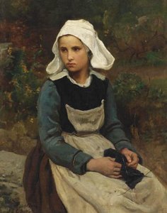 Young Brittany Girl Knitting — Jules Adolphe Aimé Louis Breton