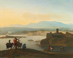 Extensive Italianate Landscape With An Elegant Company And A Lime Kiln — Karel Dujardin