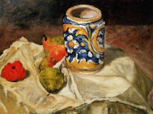 İtalyan Seramik Kavanozlu Meyve Still Yaşamı — Paul Cézanne