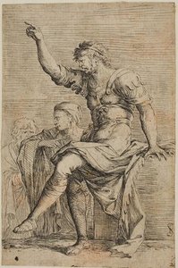 A Warrior Sits N A Foreground Block And Gestues — Salvator Rosa