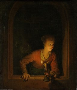 Girl With Burning Oil Lamp — Gerrit Dou