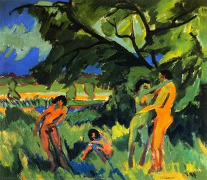 Hombres Desnudos Jugando Bajo El Árbol — Ernst Ludwig Kirchner