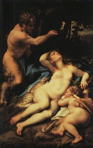 Venus And Cupid With A Satyr — Antonio Alegri Da Korėdžo