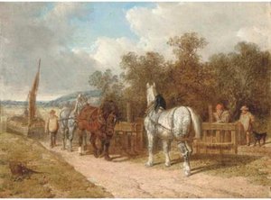 Barge Horses By A Lock — John Frederick Herring Senior