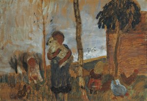 Children And Chickens In Front Of Landscape — Paula Modersohn-becker