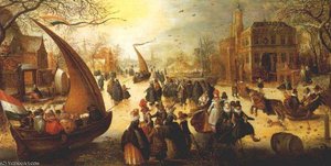 Landscape With Frozen Canal, Skaters And Ice Boats — Hendrick Avercamp