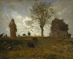 Paisaje Otoñal Con Una Bandada De Gallos De Corral — Jean-françois Millet