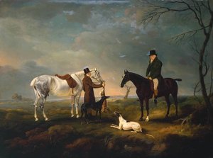 Sir Robert Leighton After Coursing, With A Groom And A Couple Of Greyhounds — John Ferneley, Snr