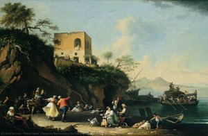 Peasants Merrymaking On The Shore At Posillipo, Italy — Pietro Fabris