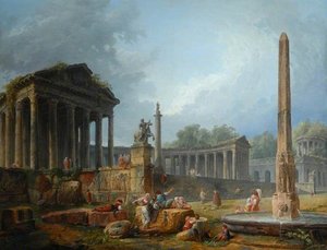 Architectural Capriccio With Obelisk — Hubert Robert