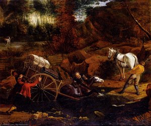 Figures With A Cart And Horses Fording A Stream — Jan Siberechts