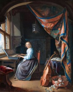 A Woman Playing A Clavichord — Gerrit Dou