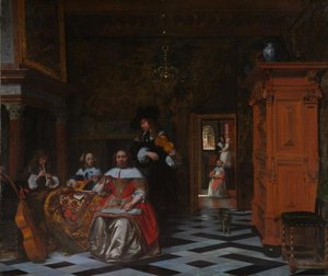 Portrait Of A Family Playing Music — Pieter De Hooch