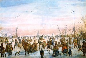 Numerous Figures On The Ice At Sunset — Hendrick Avercamp