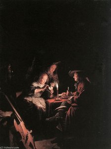 Cardplayers At Candlelight — Gerrit Dou