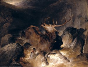 Deer And Deer Hounds In A Mountain Torrent — Sir Edwin Henry Landseer