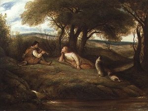 Young Man Playing Music To A Shepherd And His Dogs — John Linnell