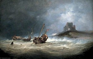 Fishing Boats In Rough Weather Off St Michael's Mount, Cornwall — Louis Gabriel Eugène Isabey