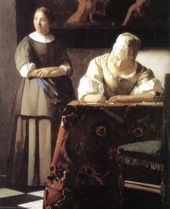 Kvinden Der Skriver Et Brev Med Sin Tjenestepinde — Johannes Vermeer