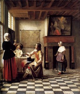 Una Donna Che Beve Con Due Uomini — Pieter De Hooch