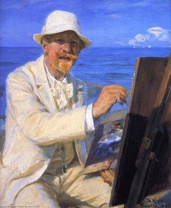 Self-portrait, Sitting By His Easel At Skagen Beach — Петер Северин Кројер