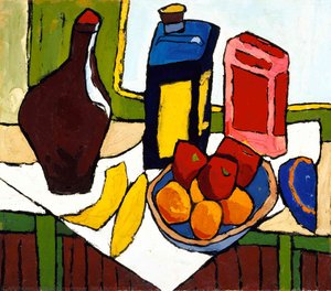 Still Life Fruit, Bottles — William H. Johnson