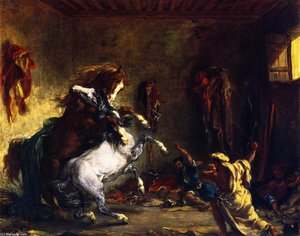 Horses Fighting In A Stable — Eugène Delacroix