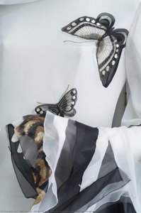 White Silk Dress Dyed With Tiger, Butterflies And Waves(detail) — Mori Hanae