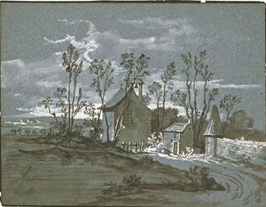 Chapel And Houses Along A Road — Jean-baptiste Oudry
