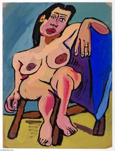 Seated Female Nude On Brown Chair — William H. Johnson