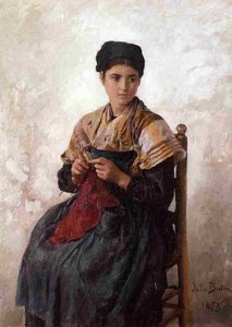 Young Woman Knitting — Jules Adolphe Aimé Louis Breton
