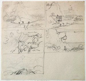 Five Compositional Sketches For The Cross And The World — Thomas Cole