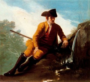 Hunter lying near a spring