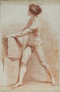 Naked Man With His Hands On A Pedestal — Charles-andré Van Loo