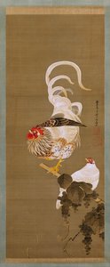 Hen And Rooster With Grapevine — Itō Jakuchū