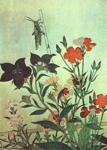 Locust Red Dragonfly Pinks Chinese Bell Flowers — Kitagawa Utamaro