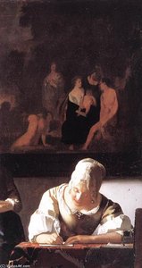 Lady Writing a Letter with Her Maid (detail)