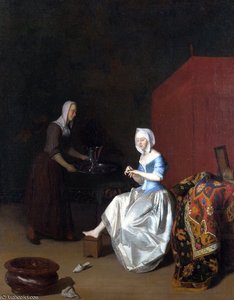 A Young Lady Trimming Her Fingernails — Jacob Ochtervelt
