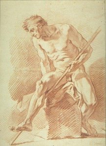 Naked Man Holding A Long Staff — Charles-andré Van Loo