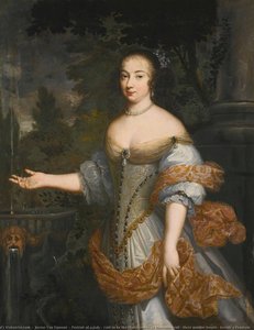 Portrait Of A Lady, Said To Be The Marchioness Of Montchevreuil, Three Quarter Length, Beside A Fountain — Justus Van Egmont