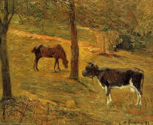 Konj I Krava Na Polju — Eugène Henri Paul Gauguin