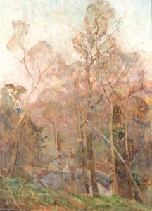 Arbres Près D'un Cottage Au Coucher Du Soleil — Benjamin Haughton