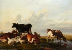 Cattle And Sheep Probably In Canterbury Meadows — Thomas Sidney Cooper