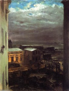 View Over Anhalt Station By Moonlight — Adolph Von Menzel
