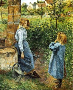 Junge Frau Und Kind Am Brunnen — Camille Pissarro
