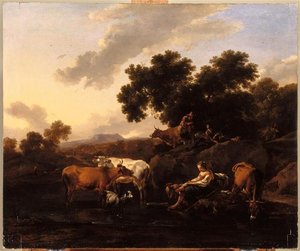 Pâtres Gardant Un Troupeau Au Bord De L'eau — Nicolaes Pietersz Berchem