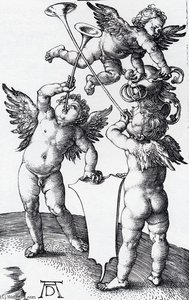 Tres Putti Con Escudo Y Casco — Albrecht Dürer