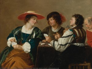 A Woman And Three Men Seated Around A Table Playing Cards — 테오도르 롬보츠
