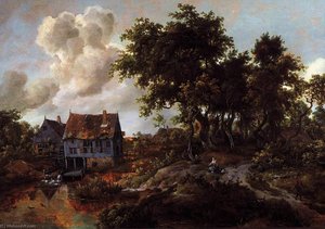 A Watermill Beside A Woody Lane — Meyndert Hobbema