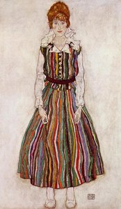 Portrait Of Edith Schiele In A Striped Dress — Egon Schiele